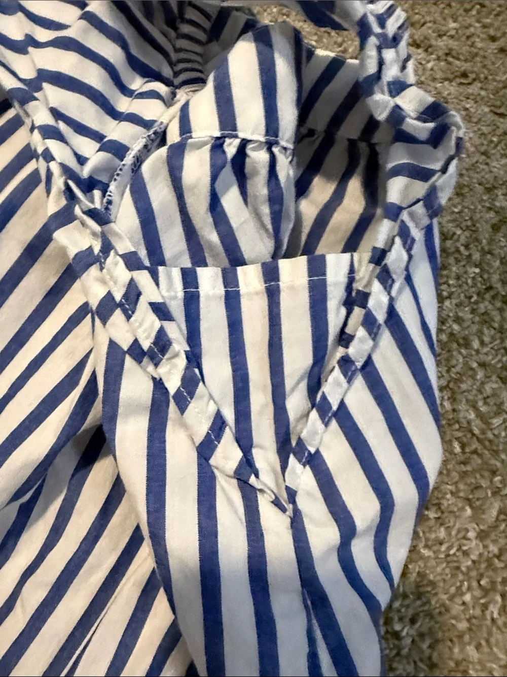 GAP Blue and White Striped Ruffle-Shoulder Dress